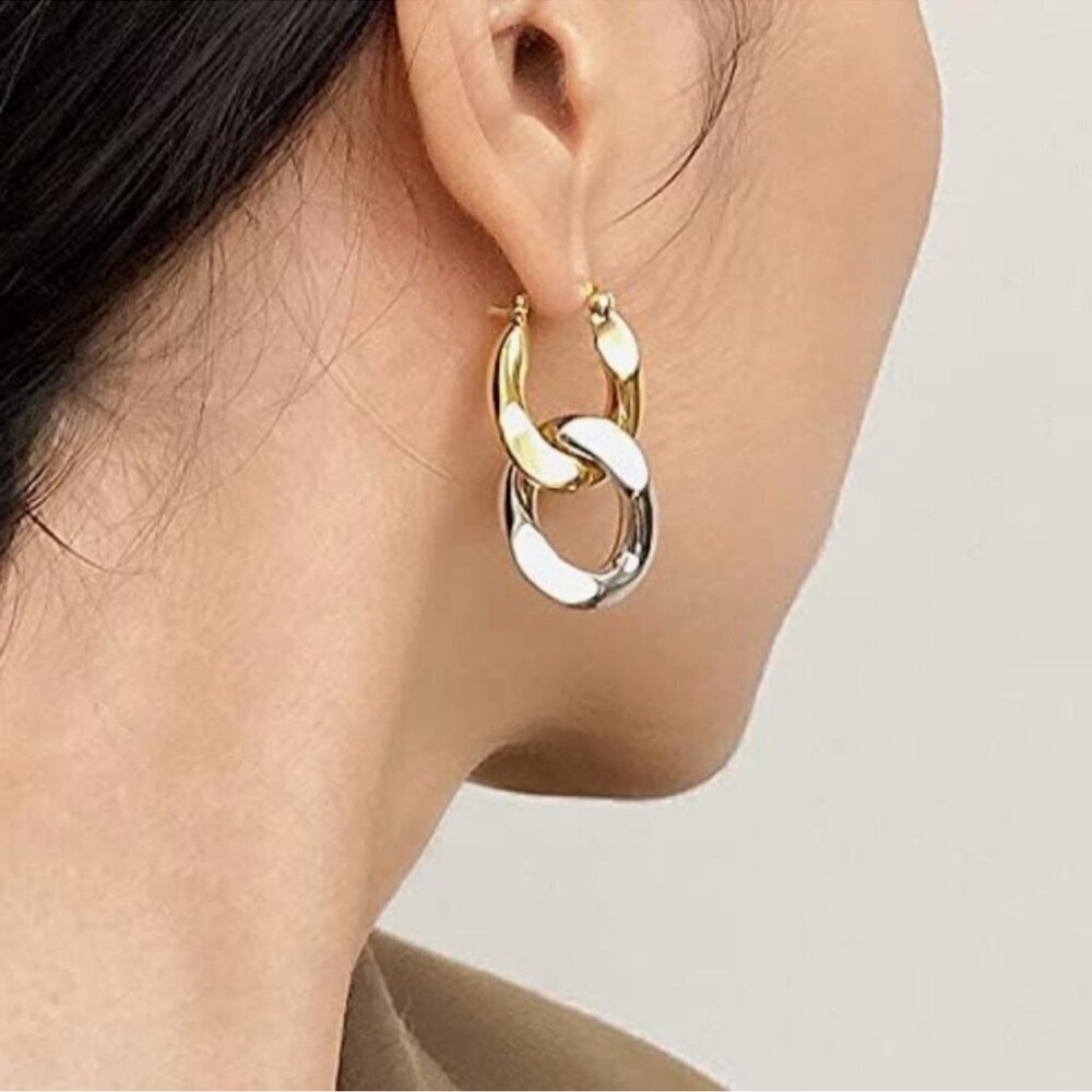 Elegant Gold and Silver Hoop Chain Linked Earrings New NWT